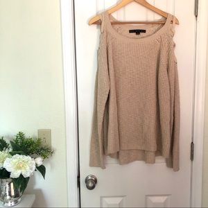 Cozy cream sweater w/ lace-up shoulders